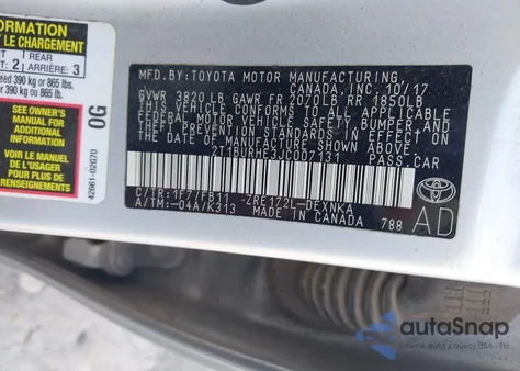 2018 Toyota Corolla Le из США, поврежденный, VIN 2T1BURHE3JC007131